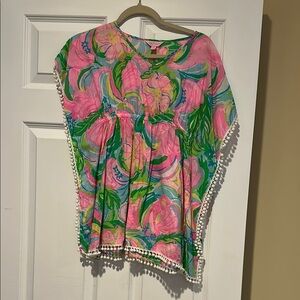 Lilly Pulitzer Pink and Green Ruffled Flutter Sleeve Dress